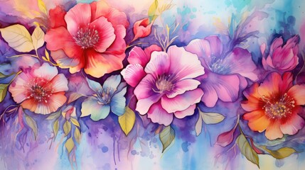 Fototapeta na wymiar Watercolor Floral Closeup Background