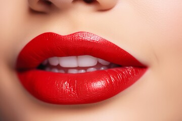 Fototapeta premium Close-up of woman's lips with red lipstick 