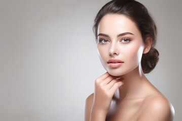 beautiful young woman with clean skin. skin care, cosmetology and beauty concept