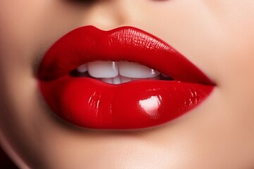 Obraz premium Close-up of woman's lips with red lipstick 