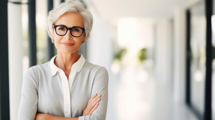 Sophisticated Older Woman Exuding Confidence in Business Environment