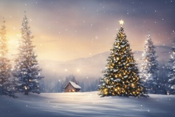 Fototapeta na wymiar concept art of outdoor christmas background with christmas tree with copy space. Christmas and new year concept. Christmas tree decorations