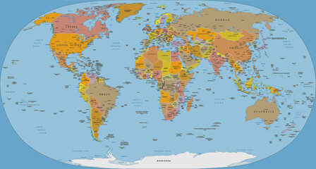 Fototapeta na wymiar High details political world map natural earth 2 projection