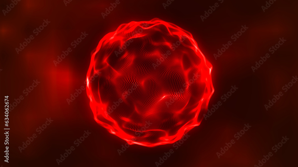 Poster abstract liquid geometric sphere. smooth movement on a dark background. energy sphere of bright part
