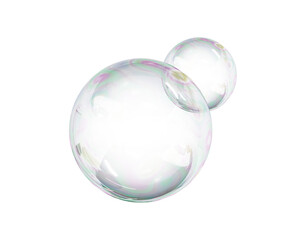 3D Soap bubble floating on white background. Water foam bubbles with rainbow colors. Realistic iridescent ball. Soap transparent balloon. 3D Rendering