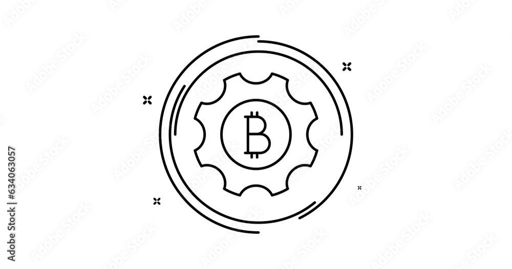 Poster bitcoin gear animated outline icon on white background. bitcoin gear rotation appearance 4k video an