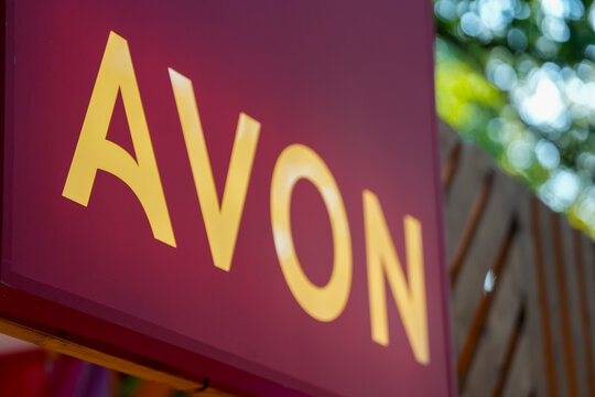 the Avon logo. photo taken at the Summer Well festival on August 11, 2023 in Buftea, Romania.