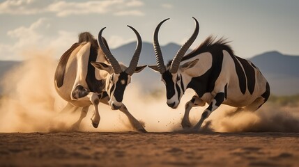Gemsbok (oryx gazella) fighting, Battle of the Gemsbok.