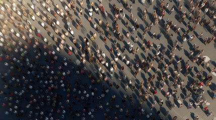 Fototapeta premium large crowd of people rush hour in the big city top view. Generative Ai. 