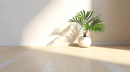 living room interior design with tropical plant against white sunlit wall. Generative Ai. 