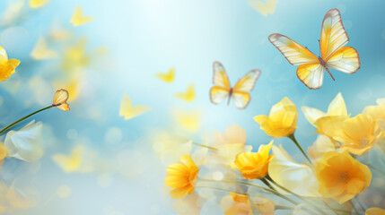 beautiful background with butterflies on a blurred background. Generative Ai. 