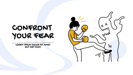 Vector of a self motivated woman confronting her fears