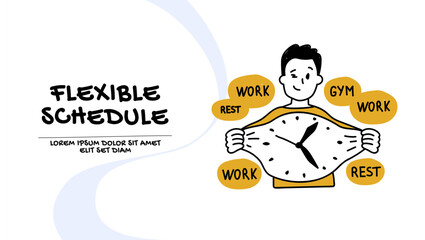 Vector of a man with a flexible job schedule good life work balance