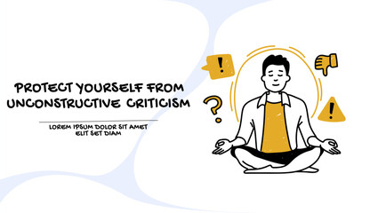 Vector of a meditating man ignoring bad vibe and unjustified criticism
