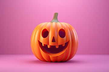 Halloween pumpkin isolated on pink background. AI Generated in 3D style.