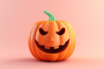 Halloween Pumpkin isolated on pink background. AI Generated in 3D style.