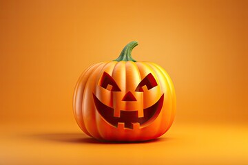 Halloween Pumpkin isolated on yellow background. AI Generated in 3D style.