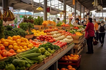 Fototapeta na wymiar Lively Farmers' Market Showcasing Diverse Fresh Produce, Generative Ai
