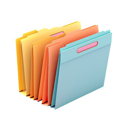 Vibrant file folders on transparent background
