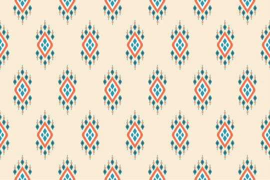 Beautiful Ethnic abstract ikat art. Seamless Kasuri pattern in tribal,folk embroidery,geometric art ornament print.Design for fabric, clothing, carpet, wallpaper, wrapping, cover