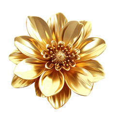 Golden metallic 3d flower isolated on white. Single luxury gold floral element. Generative AI.