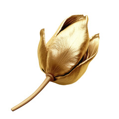Golden metallic 3d flower bud isolated on white. Single luxury gold floral element. Generative AI. - obrazy, fototapety, plakaty