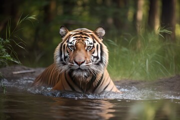 Fototapeta na wymiar Tiger drinking water, India