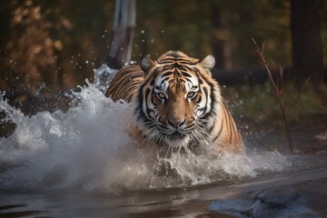 Fototapeta na wymiar Tiger drinking water, Ranthanbhore, India