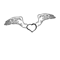 Heart with wings, cute symbol of love, friendship, location, drawing, illustration