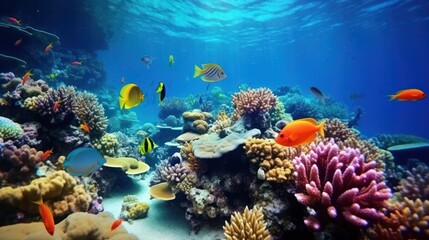 Naklejka na ściany i meble beautiful aquarium with corals and tropical fish