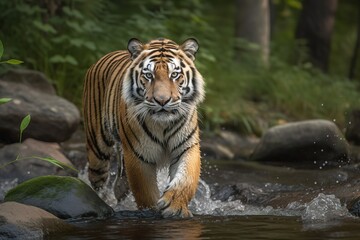 Fototapeta na wymiar Portrait of Bengal tiger drinking water