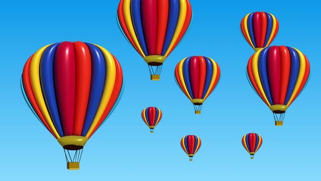 hot air balloon animation, with blue sky background