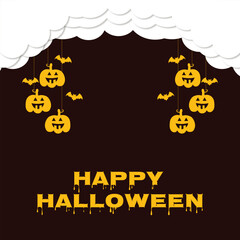Vector happy Halloween card chocolate background with pumpkins and bat and cloud vector wishing post or banner Halloween design