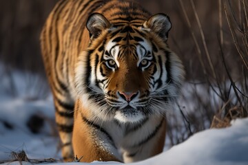 Fototapeta na wymiar siberia,tiger,lying,outdoors,wildlife,winter,day,mammalia,portrait