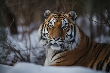 Siberian tiger (Panthera tigris altaica) juvenile running in snow, captive, Moravia, Czech Republic, Europe