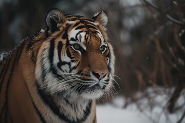 Siberian tiger (Panthera tigris altaica) juvenile running in snow, captive, Moravia, Czech Republic, Europe