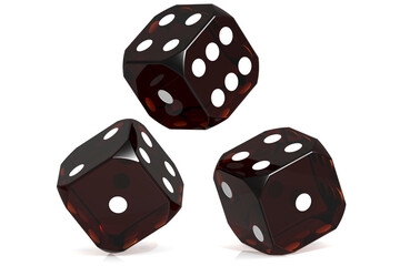Dark amber casino dice isolated on white background