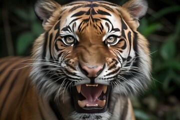 angry looking sumatran tiger walking