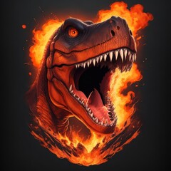 Naklejka premium T-Rex head t-shirt screen with explosion background.generative AI
