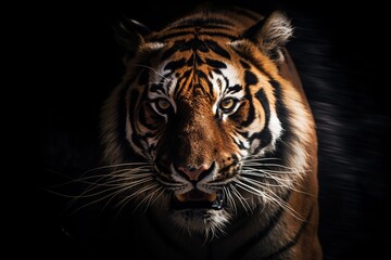 Tiger in tropical rainforest at night
