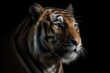 Photo tiger face portrait on black background