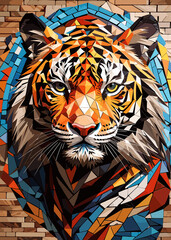 Mosaic Tiger Multifaceted Portrait (Generative AI)