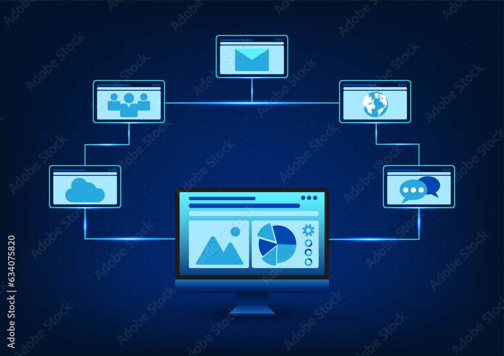 Poster long distance communication technology via the internet which is used both to talk and send business