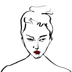 single line female character face black and white