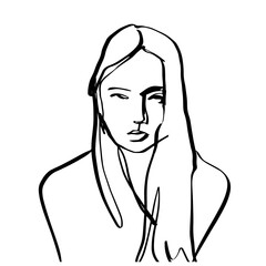 single line female character face black and white