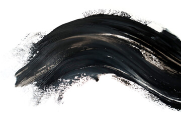 Black oil texture paint stain brush stroke, hand painted, isolated on white background.