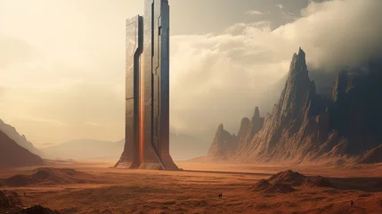 Deurstickers huge science fiction monolith © medienvirus