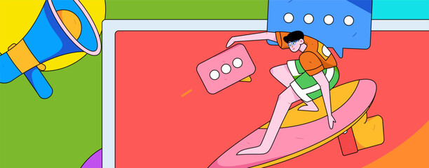 Virtual characters social communication concept business flat vector hand drawn illustration
