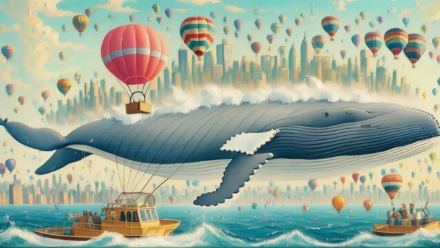 A painting of a whale with hot