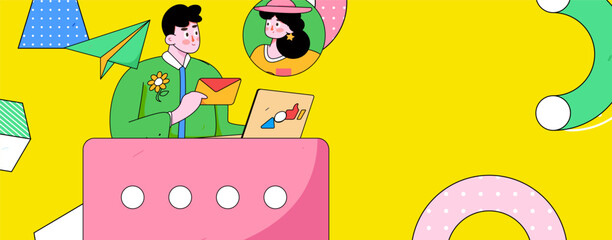 Virtual characters social communication concept business flat vector hand drawn illustration
